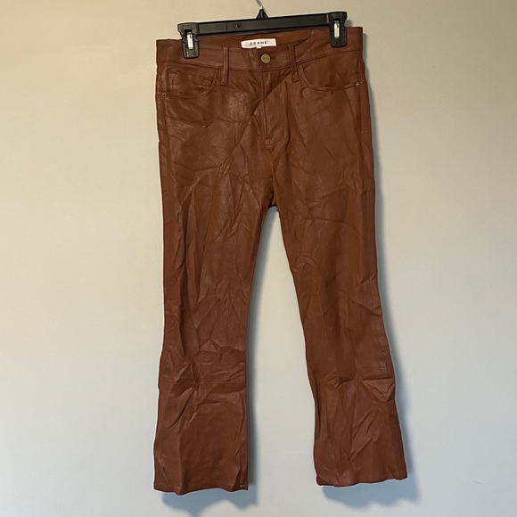 Frame Le Crop Mini Boot Brown Leather Pants - Picture 2 of 7